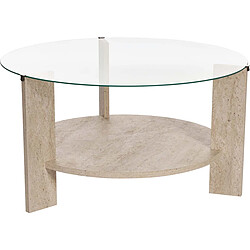 Hanah Home Table basse ronde en verre Clara travertine, verre transparent.