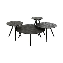 Mes Lot de 4 tables basses rondes en teck et métal noir - DOXY