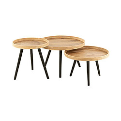 Mes Lot de 3 tables basses rondes en bois de manguier naturel et noir