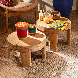Mes Lot de 2 tables basses rondes 28 et 35 cm en teck naturel - PLIZU