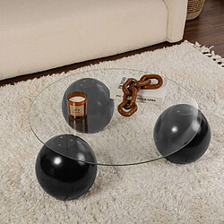 Hanah home Table basse ronde en verre - Noir et transparent
