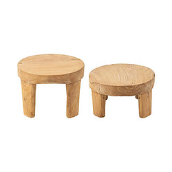 Mes Lot de 2 tables basses rondes 28 et 35 cm en teck naturel - PLIZU