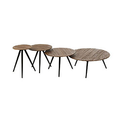 Mes Lot de 4 tables basses rondes en teck marron et métal noir - DOXY