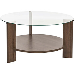 Hanah Home Table basse ronde en verre Clara noyer, verre transparent.