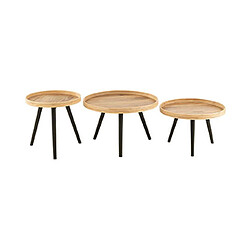 Mes Lot de 3 tables basses rondes en bois de manguier naturel et noir