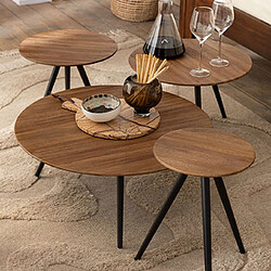 Mes Lot de 4 tables basses rondes en teck marron et métal noir - DOXY