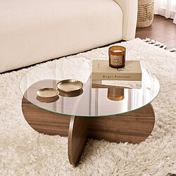 Hanah Home Table basse ronde en verre Aeris noyer, verre transparent.