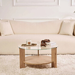 Hanah Home Table basse ronde en verre Clara chêne, verre transparent.