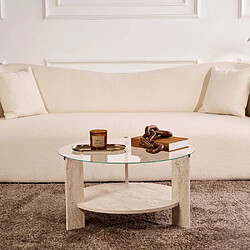 Hanah Home Table basse ronde en verre Clara travertine, verre transparent.
