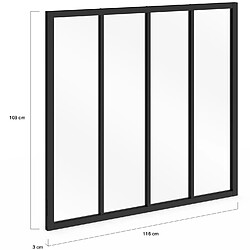 Acheter Idmarket Verrière atelier 4 vitrages L. 116 x H.108 cm en métal noir et verre trempé