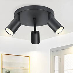 ZMH Plafonnier LED Noir 3 feux GU10 - Lampe de plafond pivotante 350° design rond métal pour salon chambre cuisine couloir (sans ampoule)