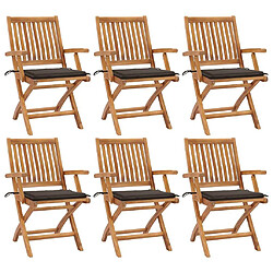vidaXL Chaises pliables de jardin avec coussins lot de 6 Bois de teck
