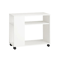 SoBuy Table d'appoint mobile avec roulettes, 2 niveaux avec étagères, blanc