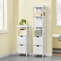 SoBuy Armoire pour Salle de Bain Haute avec 4 Étagères et 2 Tiroirs Blanc