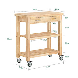 Avis SoBuy Desserte Roulante en Bois d'Hévéa à 2 Étagères 80x40x90 cm FKW24-N