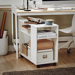 SoBuy Table d'appoint mobile avec roulettes, 2 niveaux avec étagères, blanc