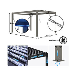 Acheter Habitat Et Jardin Pergola bioclimatique avec led Windsor premium en aluminium 3 x 4 - Taupe