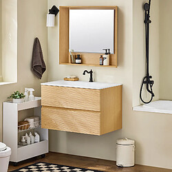 SoBuy Meuble Lavabo Suspendu avec Miroir sous Vasque, Couleur Bois, BZR198-N