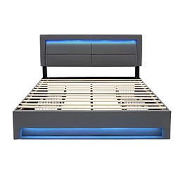 modfu Lit adulte 140x200 cm avec 4 tiroirs, port USB, LED, PU, gris pas cher