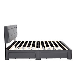 Acheter modfu Lit adulte 140x200 cm avec 4 tiroirs, port USB, LED, PU, gris