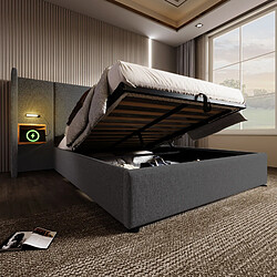 Avis OKWISH Lit coffre 180x200 cm Lit lampe lecture - Gris