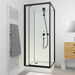 Aurlane Cabine de douche carrée 80x80x200 cm - Porte pivotante - Fonds Blancs & Profilés Noir Mat