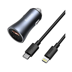 Chargeur Allume-cigare Baseus Golden Contactor Pro 40W Charge Rapide USB-C+USB-A avec Câble USB-C vers Lightning 1m