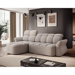 Bestmobilier Brume - Canapé d'angle gauche 4 places convertible électrique avec coffre et têtières réglables en tissu bouclette