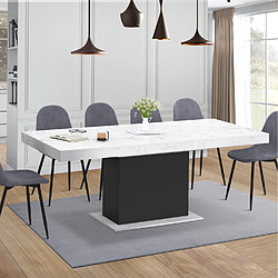 Idmarket TAM EXT RECT EDEN MARBRE - Table à manger extensible rectangle EDEN 6-10 personnes plateau effet marbre blanc ALASKA et noir 160-200 cm