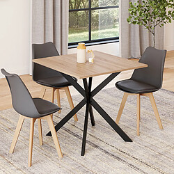 Idmarket TAM CARREE ALIX 80CM - Table à manger carrée ALIX 4 personnes pied araignée bois et noir 80 cm