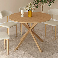 Idmarket TAM RONDE ALIX HETRE 110 CM - Table à manger ronde ALIX 6 personnes pied araignée bois effet hêtre 110 cm