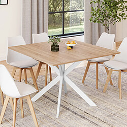 Idmarket TAM CARREE ALIX BOIS/BLANC - Table à manger carrée ALIX 8 personnes pied araignée bois et blanc 110 cm