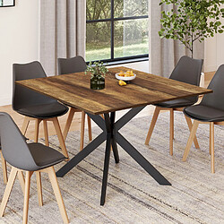 Idmarket TAM CARREE ALIX BOIS FONCE - Table à manger carrée ALIX 8 personnes pied araignée noir et plateau bois foncé HAWKINS 110 cm