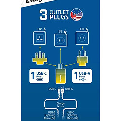 ENERGIZER Chargeur Secteur GaN 4A USB-C 20W Multiprise EU / UK / US Noir pas cher