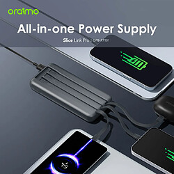 oraimo Slice Link Pro – 10000mAh Power Bank with Built-in Lightning, USB-C & Micro-USB Cables