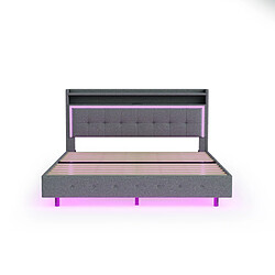 Acheter modfu Lit adulte 160x200 cm avec rangement, LED, USB, lin, gris