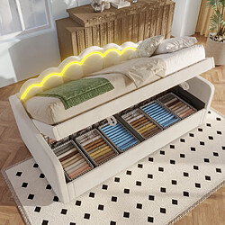 modfu Lit coffre 90x200 cm avec LED, velours, beige