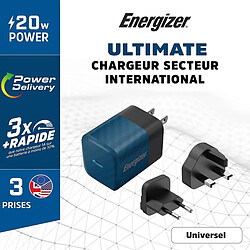 Acheter ENERGIZER Chargeur Secteur GaN 4A USB-C 20W Multiprise EU / UK / US Noir / Bleu
