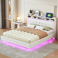 Lit Coffre 160x200 Cm Avec Tête De Lit Tissu Blanc Et LED Intégrée - Design Moderne, Rangement Pratique - 11