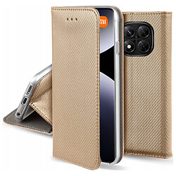 Htdmobiles Housse etui portefeuille avec coque interieure en silicone pour Redmi Note 14 Pro 5G / Note 14 Pro+ Plus 5G / Poco X7 + verre trempe - OR MAGNET
