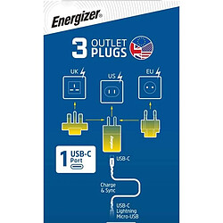 ENERGIZER Chargeur Secteur GaN 4A USB-C 20W Multiprise EU / UK / US Noir / Bleu pas cher