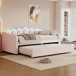 modf Lit gigogne 90x200cm - LED - velours rose