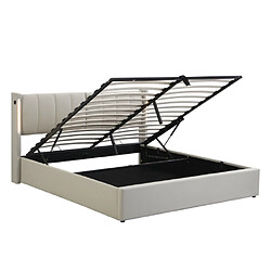 Acheter modfu Lit coffre 160x200 cm avec LED, USB, PU, gris