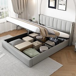 modfu Lit coffre 160x200 cm avec LED, USB, PU, gris