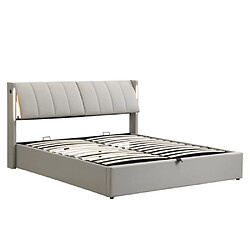modfu Lit coffre 160x200 cm avec LED, USB, PU, gris pas cher