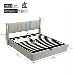 Avis modfu Lit coffre 160x200 cm avec LED, USB, PU, gris