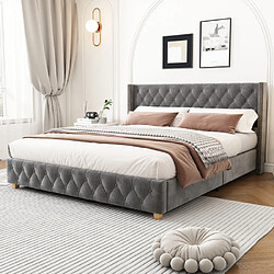modfu Lit adulte 140x190 cm, en velours, gris