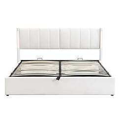 modfu Lit coffre 140x200 cm - LED, USB - PU, blanc pas cher