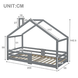 Avis modfu Lit cabane 90x200 cm, bois, gris