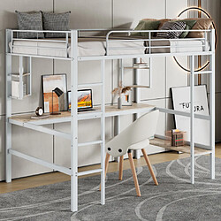 modf Lit mezzanine 90x200 cm avec bureau et étagère, métal, noir